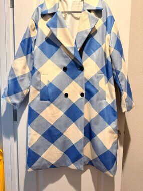 Sunday Up Oversized Double-Breasted Harlequin Check Coat - Size Large